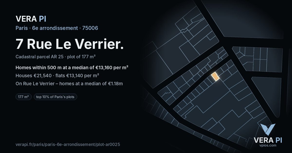 7 Rue Le Verrier, 6e arrondissement at night – the plot lit, the parcels around coloured by the prices near them