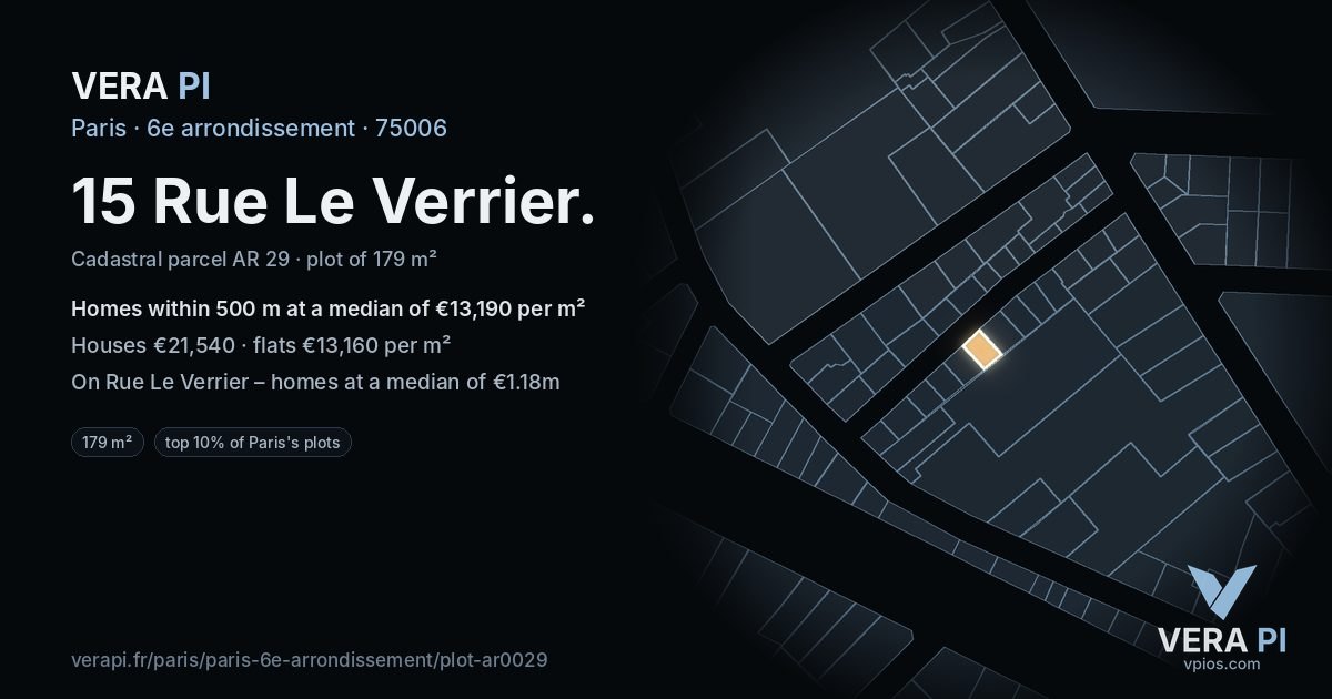 15 Rue Le Verrier, 6e arrondissement at night – the plot lit, the parcels around coloured by the prices near them