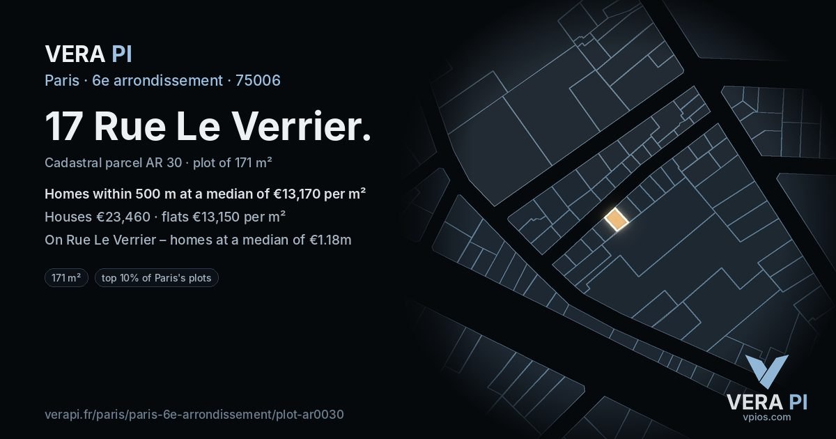 17 Rue Le Verrier, 6e arrondissement at night – the plot lit, the parcels around coloured by the prices near them