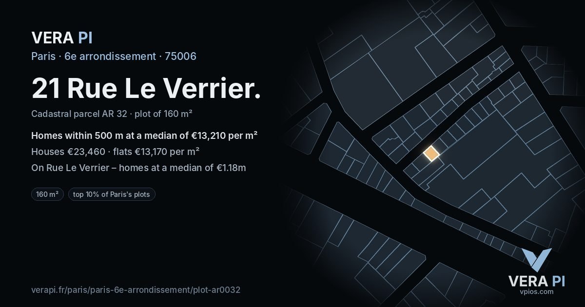 21 Rue Le Verrier, 6e arrondissement at night – the plot lit, the parcels around coloured by the prices near them