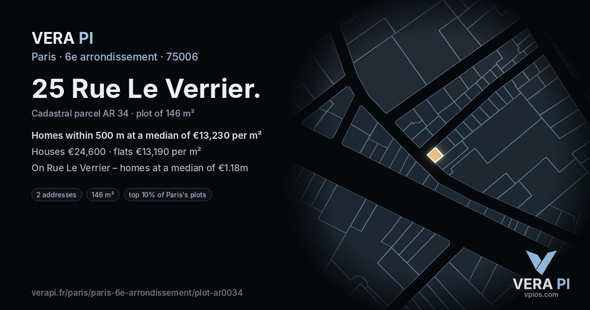 25 Rue Le Verrier, 6e arrondissement at night – the plot lit, the parcels around coloured by the prices near them