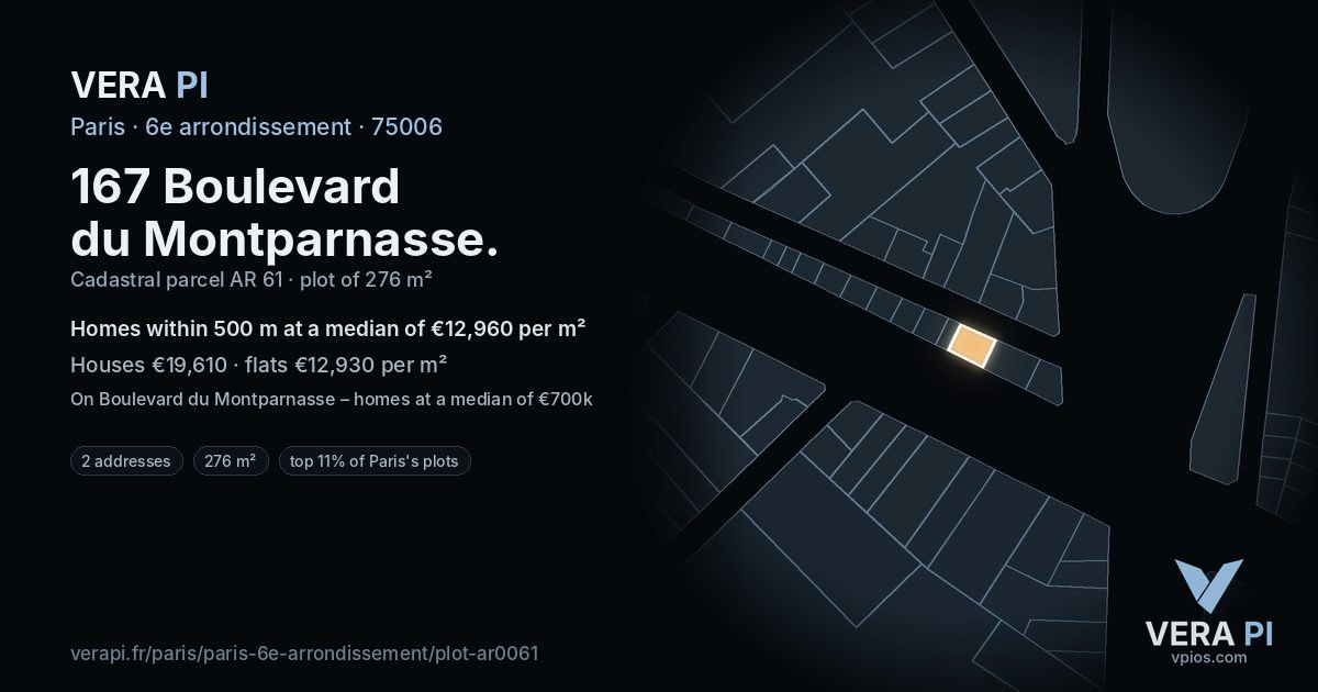 167 Boulevard du Montparnasse, 6e arrondissement at night – the plot lit, the parcels around coloured by the prices near them