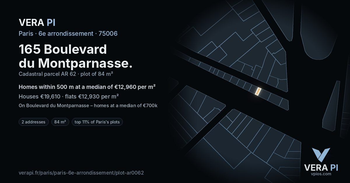 165 Boulevard du Montparnasse, 6e arrondissement at night – the plot lit, the parcels around coloured by the prices near them