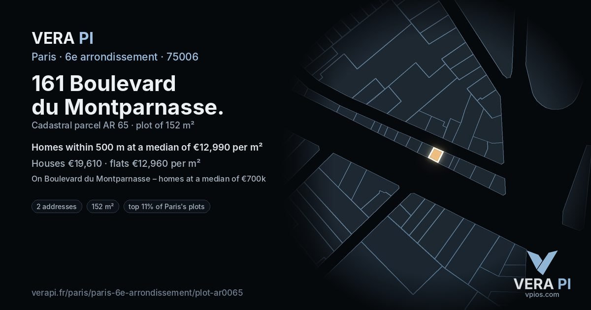 161 Boulevard du Montparnasse, 6e arrondissement at night – the plot lit, the parcels around coloured by the prices near them
