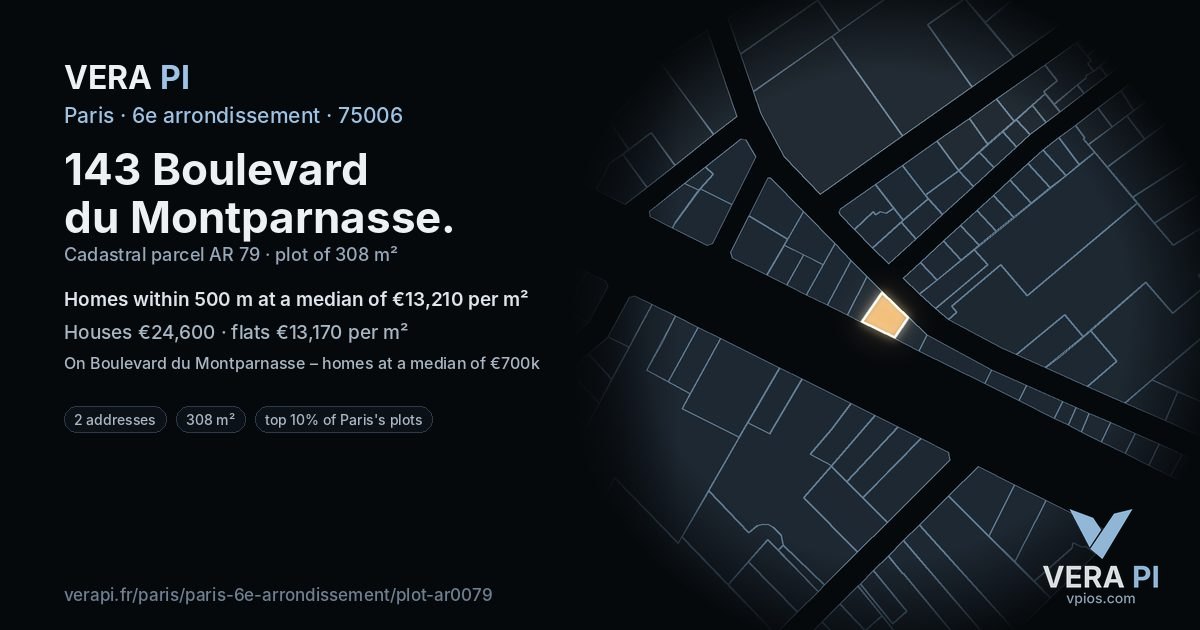 143 Boulevard du Montparnasse, 6e arrondissement at night – the plot lit, the parcels around coloured by the prices near them