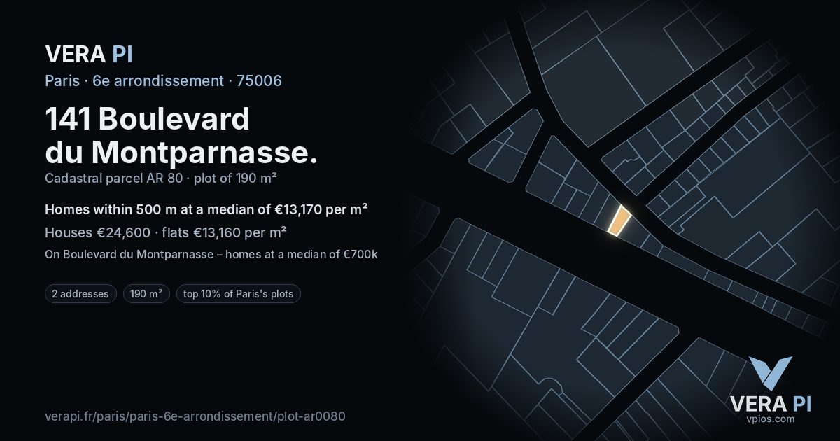 141 Boulevard du Montparnasse, 6e arrondissement at night – the plot lit, the parcels around coloured by the prices near them