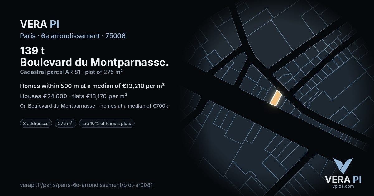 139 t Boulevard du Montparnasse, 6e arrondissement at night – the plot lit, the parcels around coloured by the prices near them