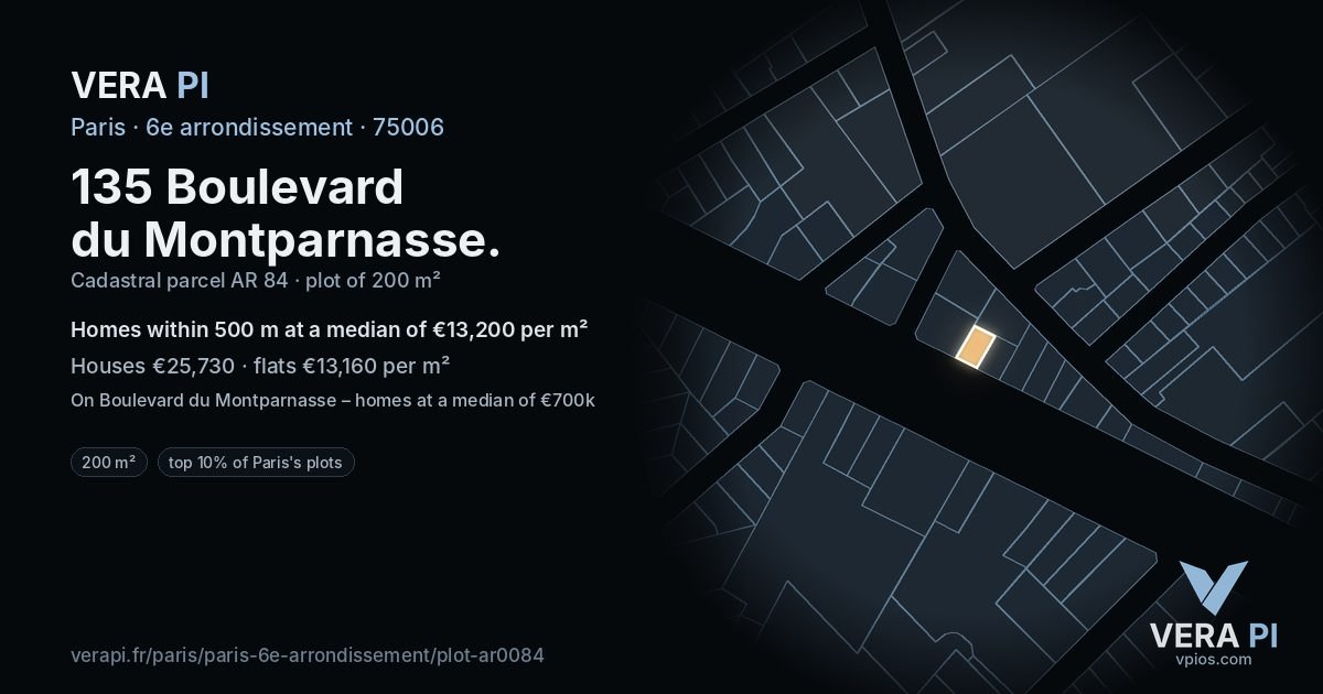 135 Boulevard du Montparnasse, 6e arrondissement at night – the plot lit, the parcels around coloured by the prices near them