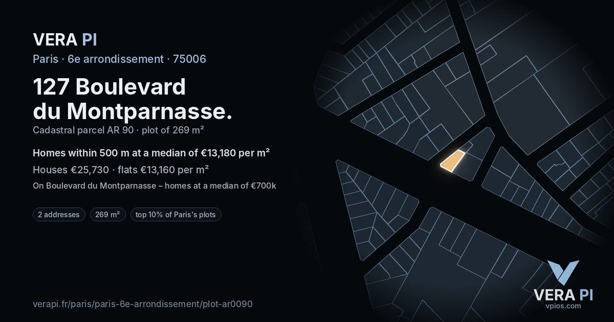 127 Boulevard du Montparnasse, 6e arrondissement at night – the plot lit, the parcels around coloured by the prices near them