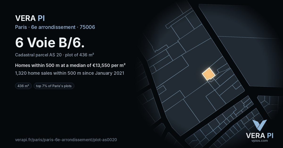 6 Voie B/6, 6e arrondissement at night – the plot lit, the parcels around coloured by the prices near them
