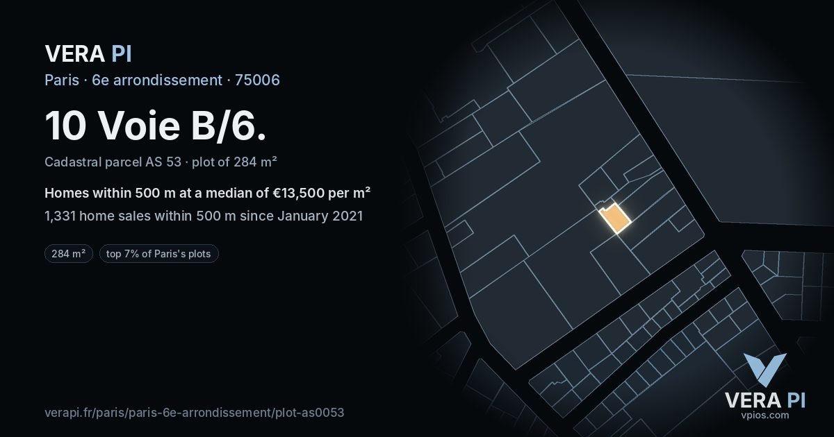 10 Voie B/6, 6e arrondissement at night – the plot lit, the parcels around coloured by the prices near them