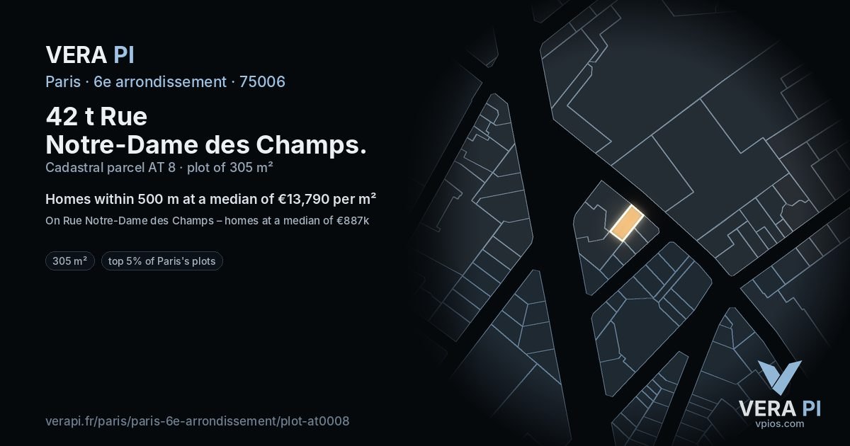 42 t Rue Notre-Dame des Champs, 6e arrondissement at night – the plot lit, the parcels around coloured by the prices near them