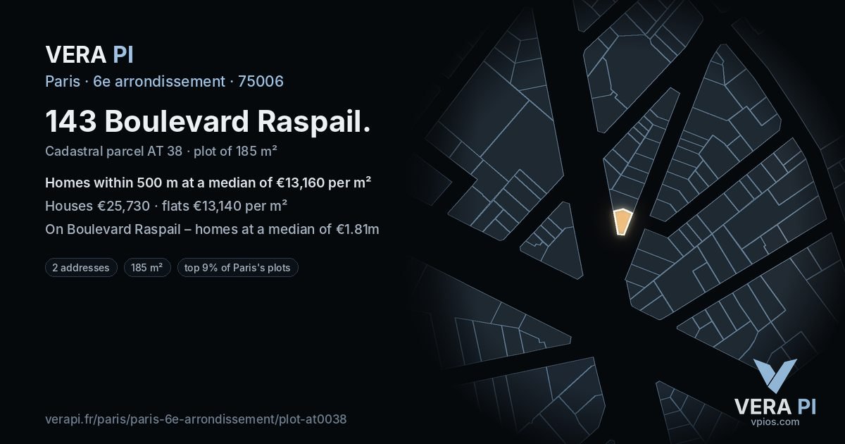 143 Boulevard Raspail, 6e arrondissement at night – the plot lit, the parcels around coloured by the prices near them