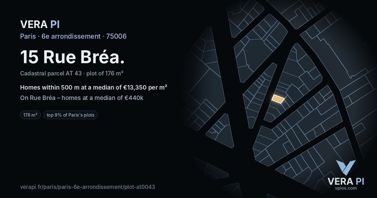 15 Rue Bréa, 6e arrondissement at night – the plot lit, the parcels around coloured by the prices near them