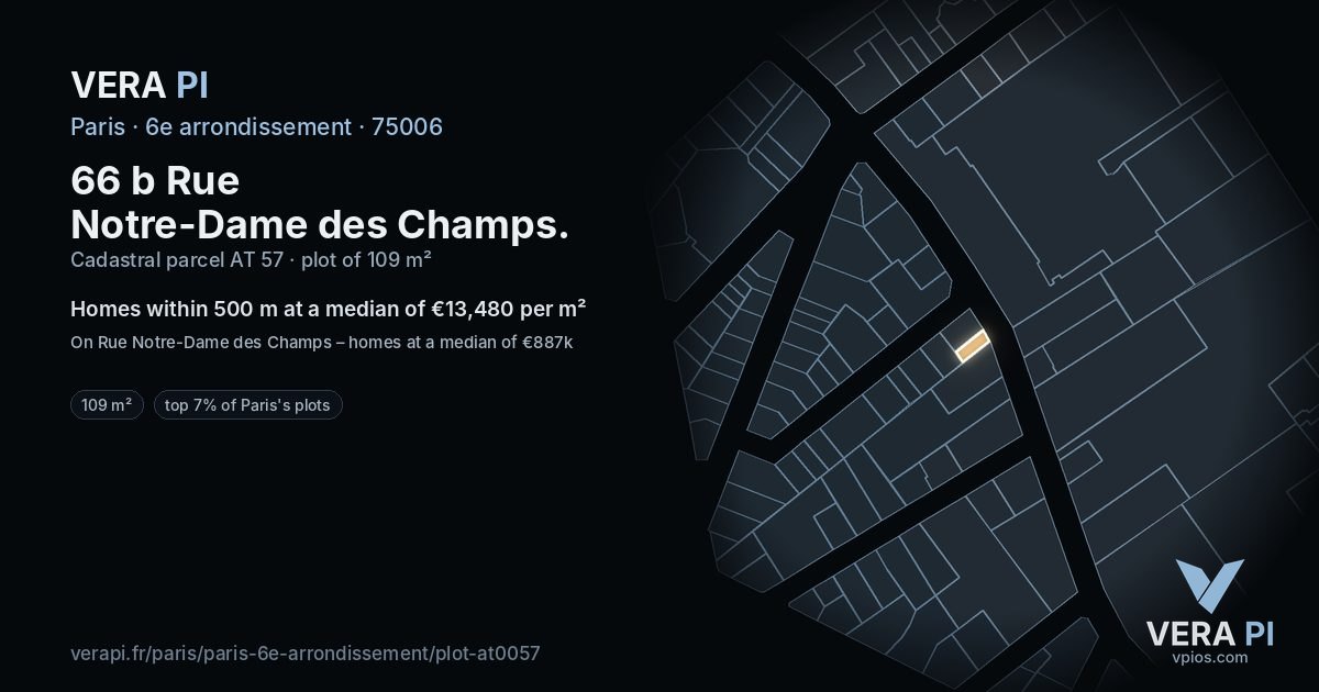 66 b Rue Notre-Dame des Champs, 6e arrondissement at night – the plot lit, the parcels around coloured by the prices near them