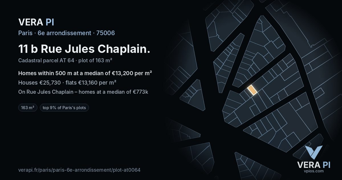 11 b Rue Jules Chaplain, 6e arrondissement at night – the plot lit, the parcels around coloured by the prices near them