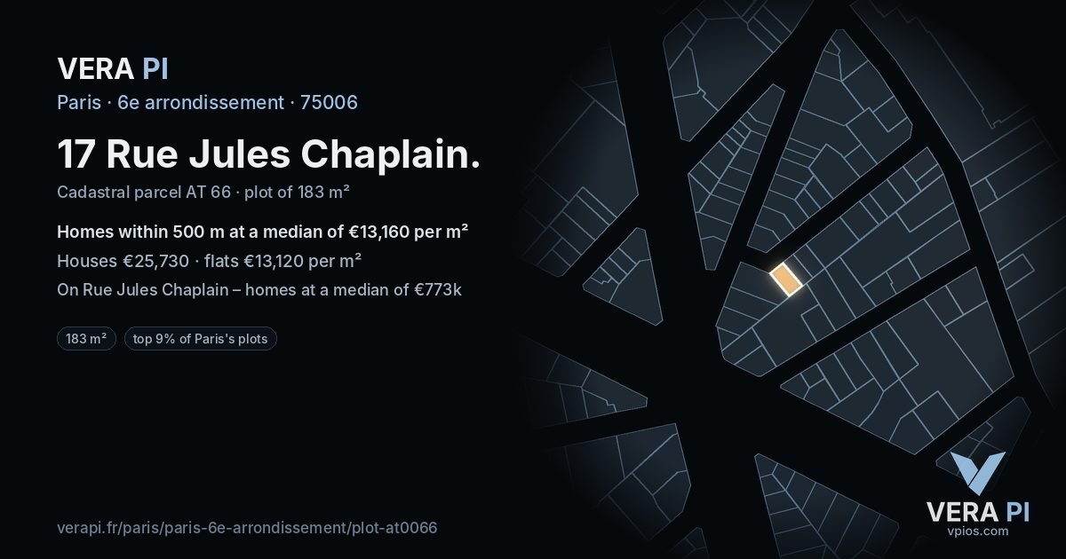 17 Rue Jules Chaplain, 6e arrondissement at night – the plot lit, the parcels around coloured by the prices near them