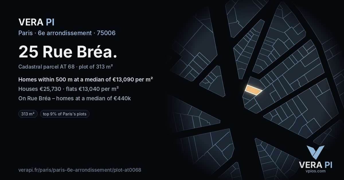 25 Rue Bréa, 6e arrondissement at night – the plot lit, the parcels around coloured by the prices near them