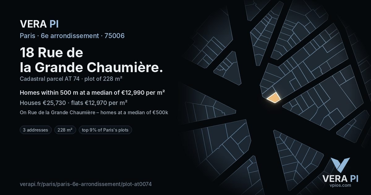 18 Rue de la Grande Chaumière, 6e arrondissement at night – the plot lit, the parcels around coloured by the prices near them