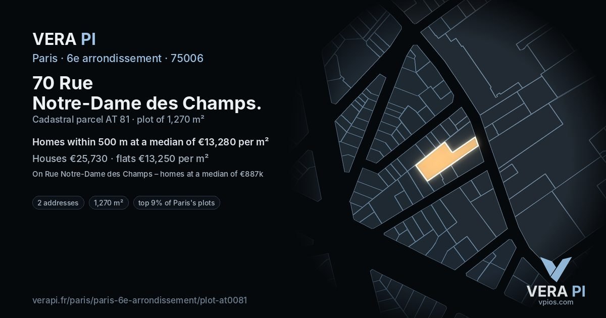 70 Rue Notre-Dame des Champs, 6e arrondissement at night – the plot lit, the parcels around coloured by the prices near them