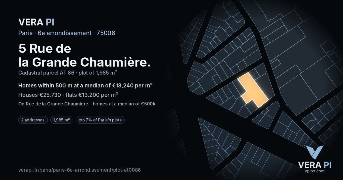 5 Rue de la Grande Chaumière, 6e arrondissement at night – the plot lit, the parcels around coloured by the prices near them