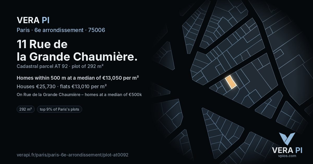11 Rue de la Grande Chaumière, 6e arrondissement at night – the plot lit, the parcels around coloured by the prices near them