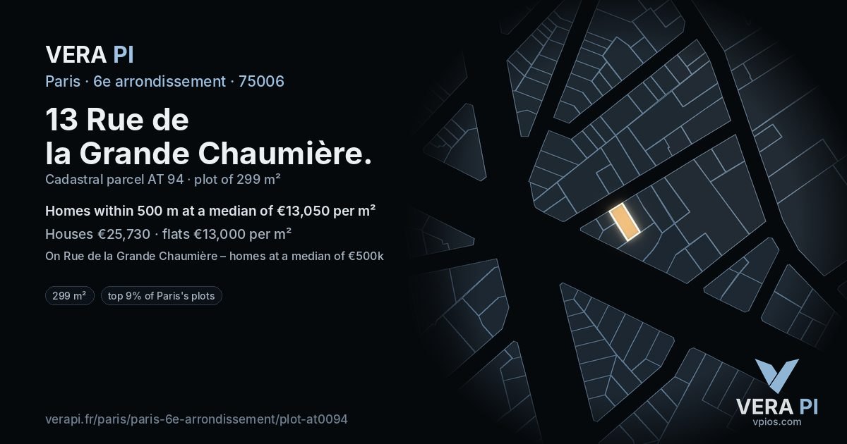 13 Rue de la Grande Chaumière, 6e arrondissement at night – the plot lit, the parcels around coloured by the prices near them