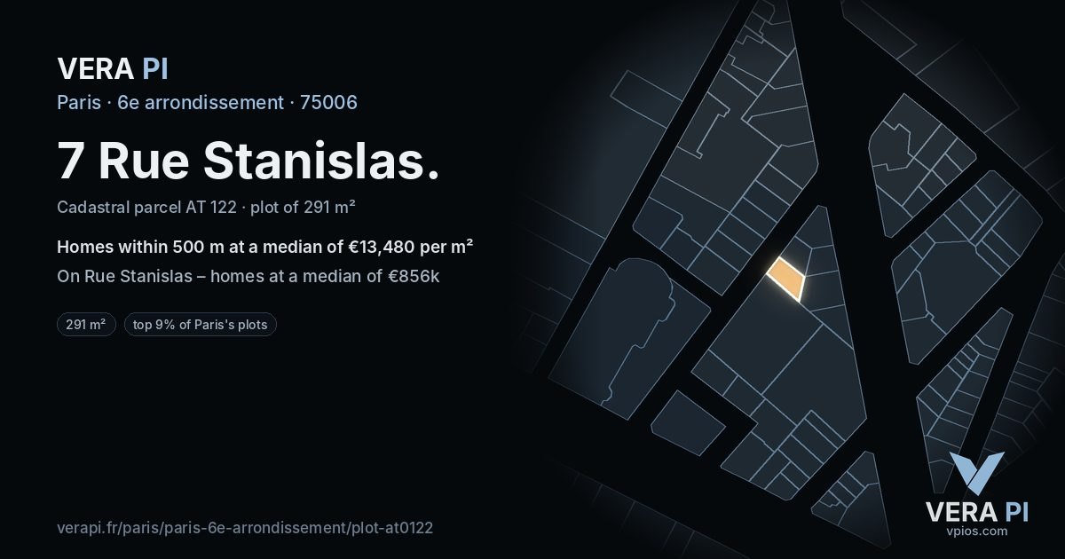 7 Rue Stanislas, 6e arrondissement at night – the plot lit, the parcels around coloured by the prices near them