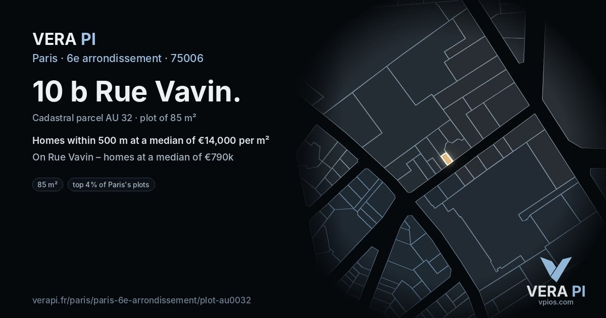 10 b Rue Vavin, 6e arrondissement at night – the plot lit, the parcels around coloured by the prices near them