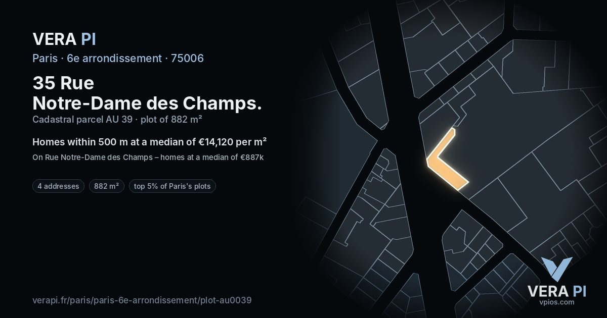35 Rue Notre-Dame des Champs, 6e arrondissement at night – the plot lit, the parcels around coloured by the prices near them