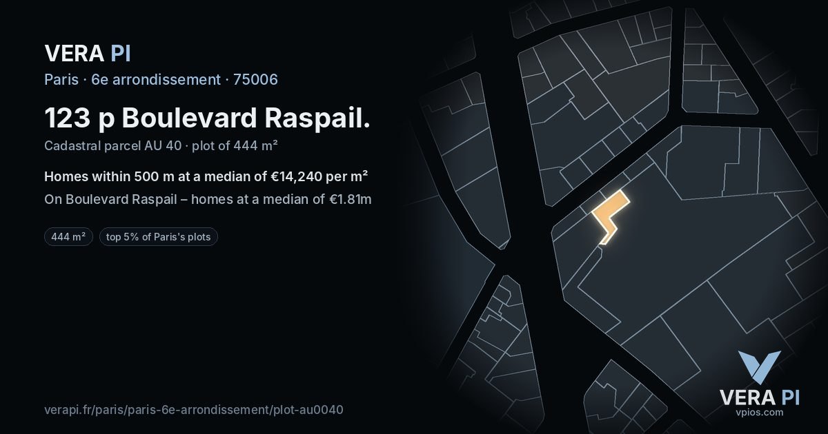 123 p Boulevard Raspail, 6e arrondissement at night – the plot lit, the parcels around coloured by the prices near them