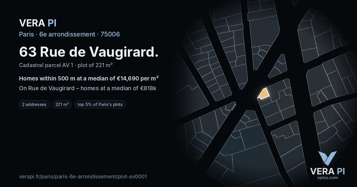63 Rue de Vaugirard, 6e arrondissement at night – the plot lit, the parcels around coloured by the prices near them