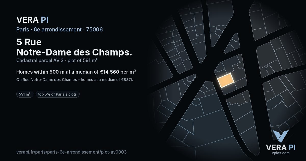 5 Rue Notre-Dame des Champs, 6e arrondissement at night – the plot lit, the parcels around coloured by the prices near them