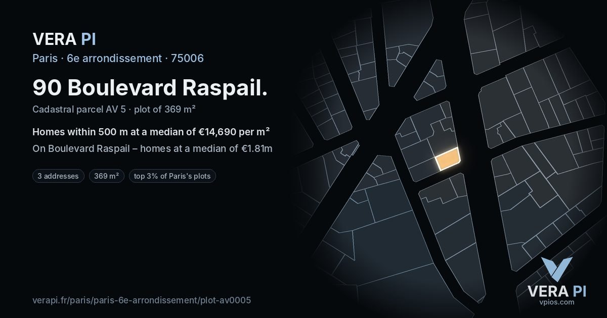 90 Boulevard Raspail, 6e arrondissement at night – the plot lit, the parcels around coloured by the prices near them