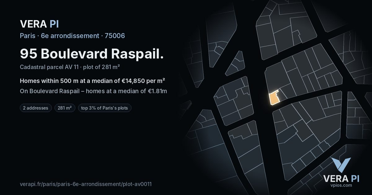 95 Boulevard Raspail, 6e arrondissement at night – the plot lit, the parcels around coloured by the prices near them