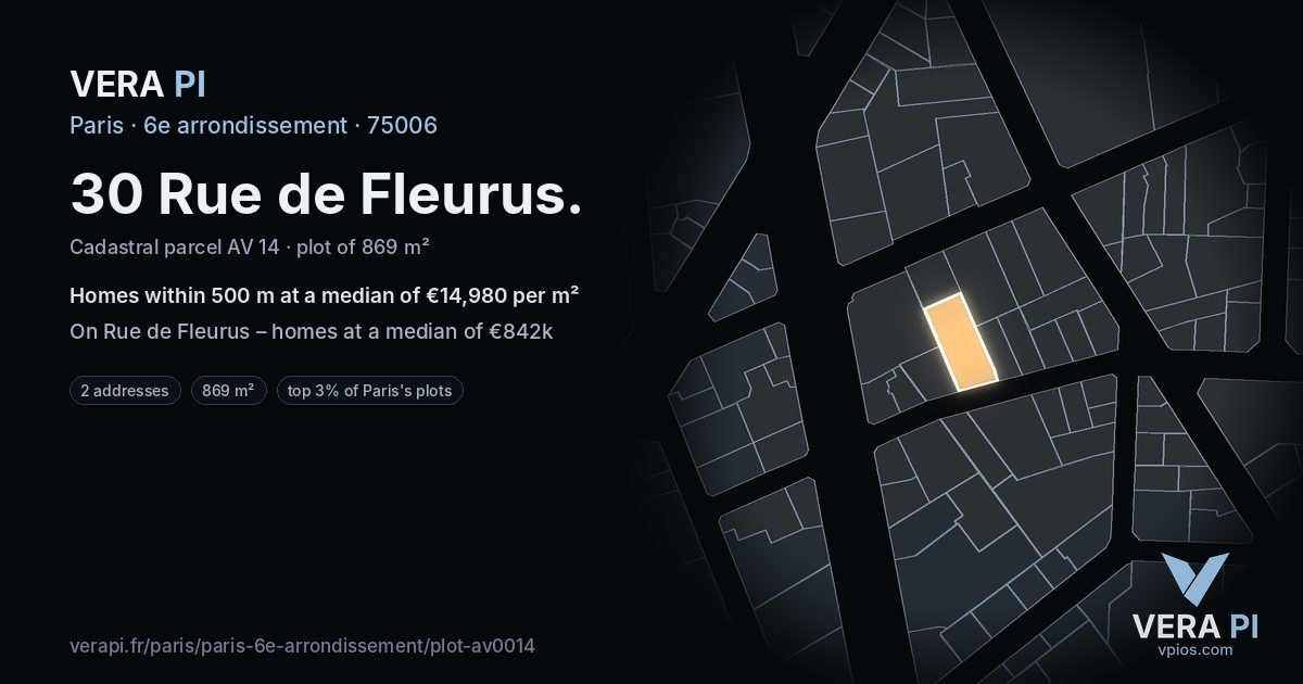 30 Rue de Fleurus, 6e arrondissement at night – the plot lit, the parcels around coloured by the prices near them