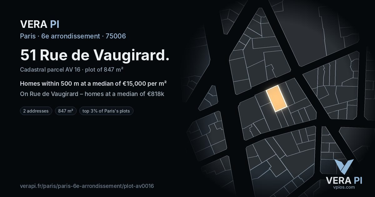 51 Rue de Vaugirard, 6e arrondissement at night – the plot lit, the parcels around coloured by the prices near them