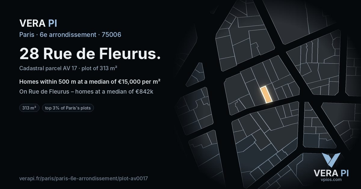28 Rue de Fleurus, 6e arrondissement at night – the plot lit, the parcels around coloured by the prices near them