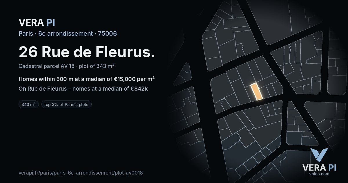 26 Rue de Fleurus, 6e arrondissement at night – the plot lit, the parcels around coloured by the prices near them
