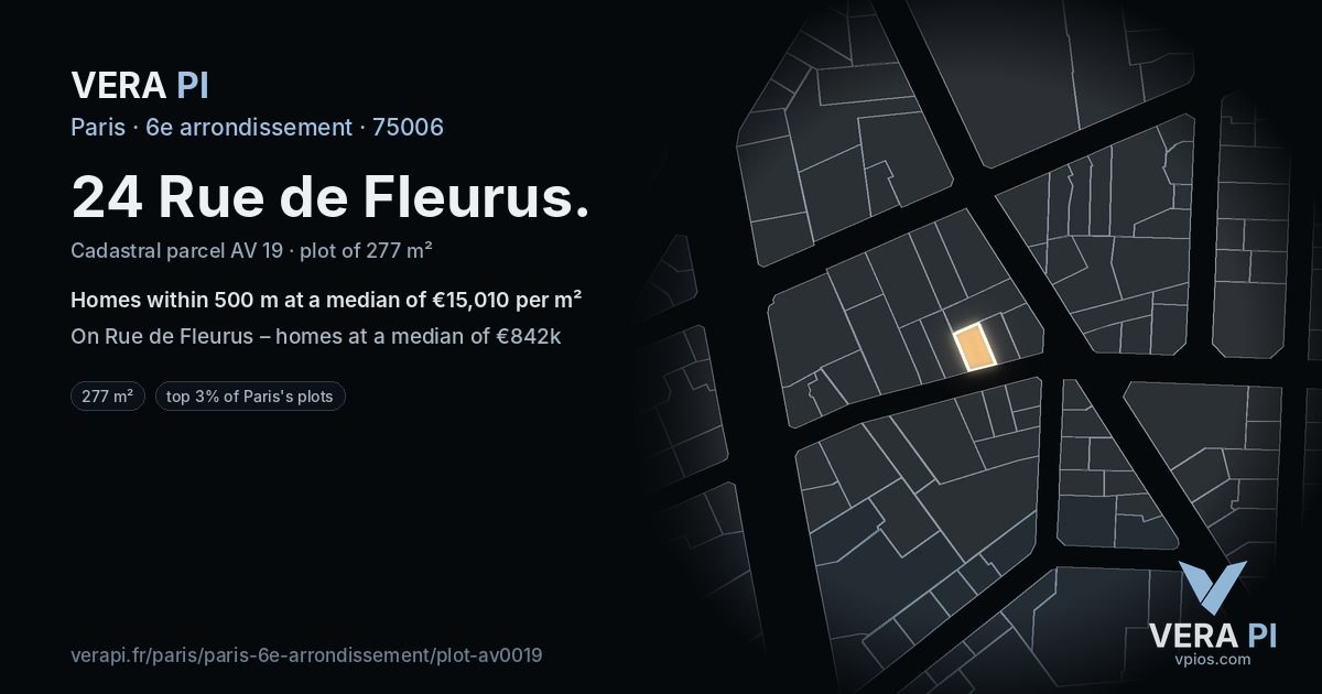 24 Rue de Fleurus, 6e arrondissement at night – the plot lit, the parcels around coloured by the prices near them