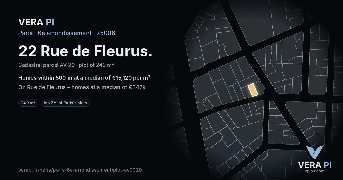 22 Rue de Fleurus, 6e arrondissement at night – the plot lit, the parcels around coloured by the prices near them