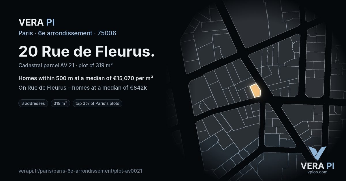 20 Rue de Fleurus, 6e arrondissement at night – the plot lit, the parcels around coloured by the prices near them