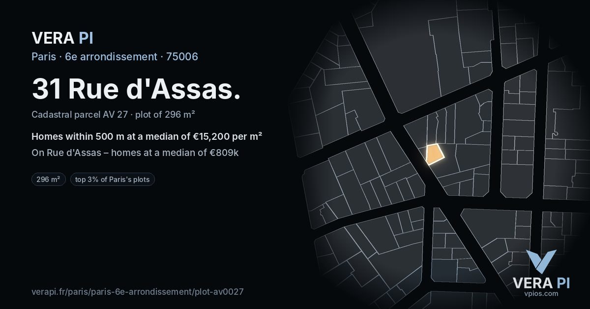 31 Rue d'Assas, 6e arrondissement at night – the plot lit, the parcels around coloured by the prices near them