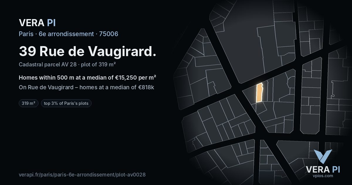 39 Rue de Vaugirard, 6e arrondissement at night – the plot lit, the parcels around coloured by the prices near them