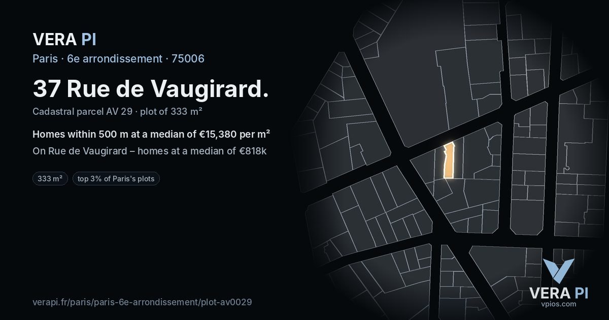 37 Rue de Vaugirard, 6e arrondissement at night – the plot lit, the parcels around coloured by the prices near them