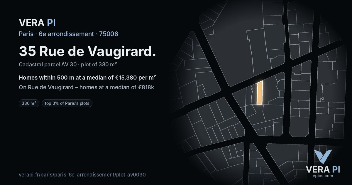 35 Rue de Vaugirard, 6e arrondissement at night – the plot lit, the parcels around coloured by the prices near them