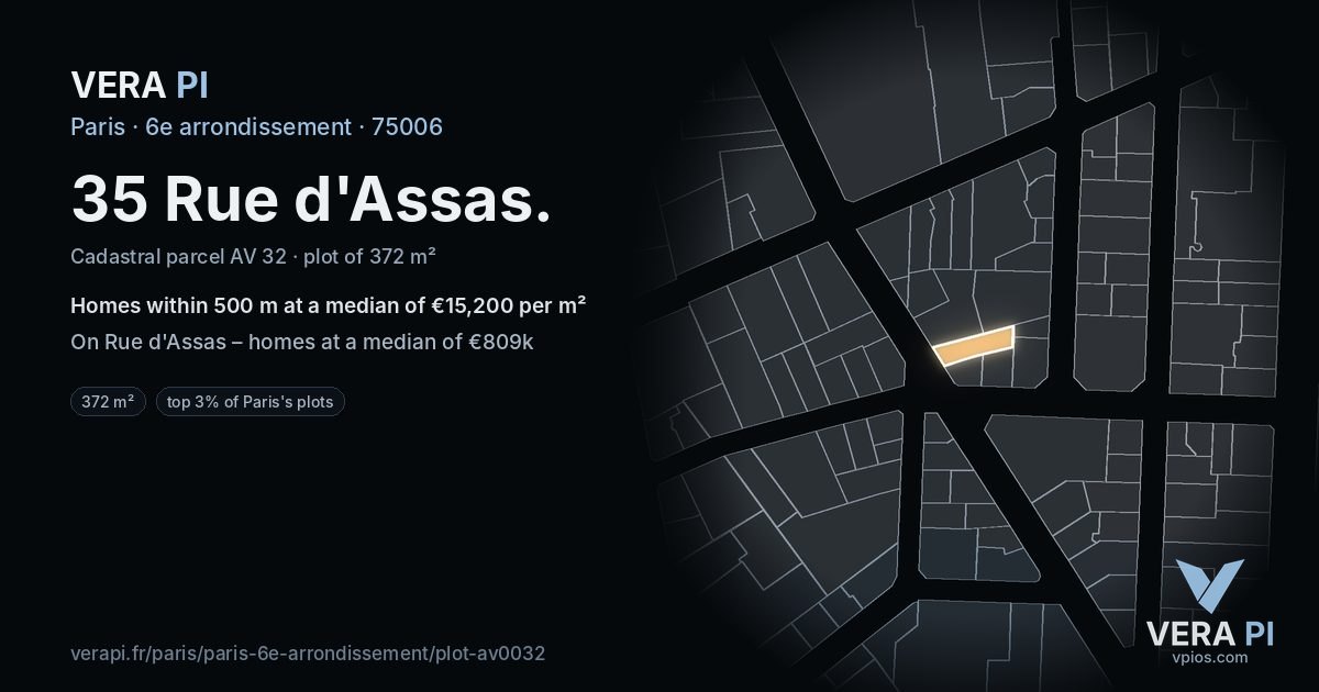 35 Rue d'Assas, 6e arrondissement at night – the plot lit, the parcels around coloured by the prices near them