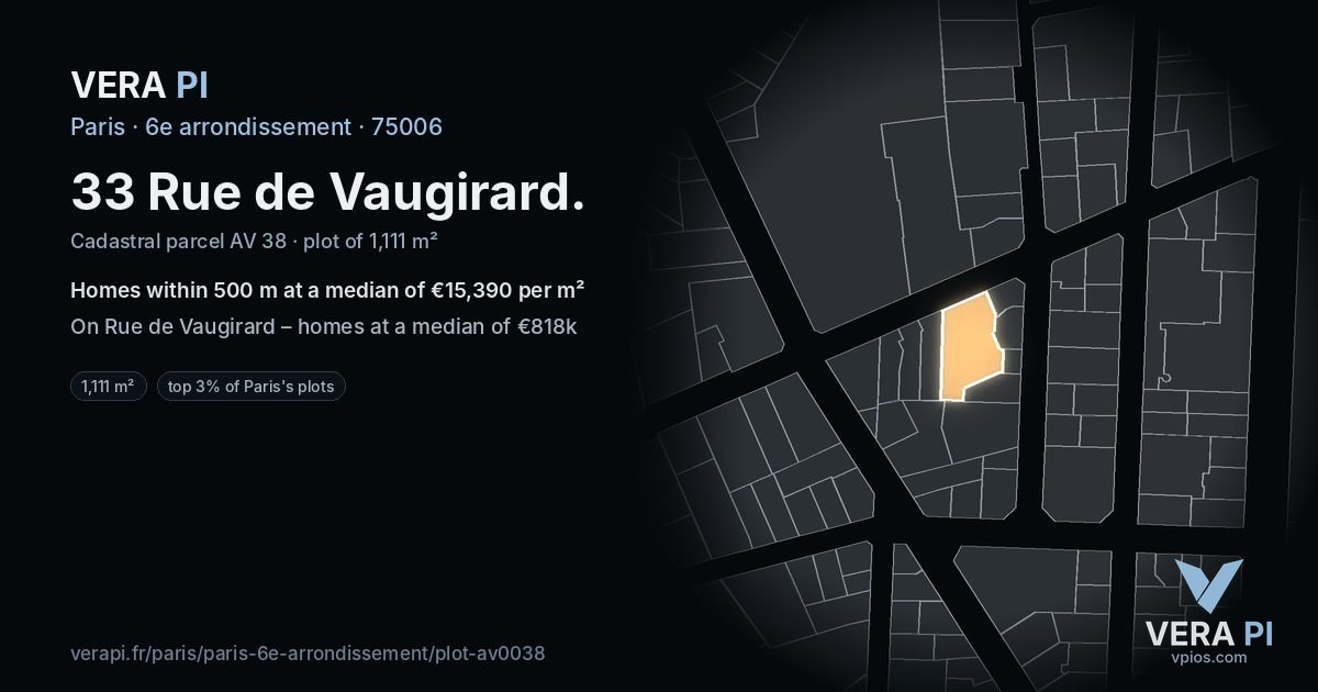 33 Rue de Vaugirard, 6e arrondissement at night – the plot lit, the parcels around coloured by the prices near them