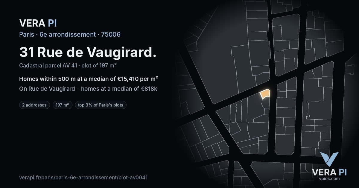 31 Rue de Vaugirard, 6e arrondissement at night – the plot lit, the parcels around coloured by the prices near them