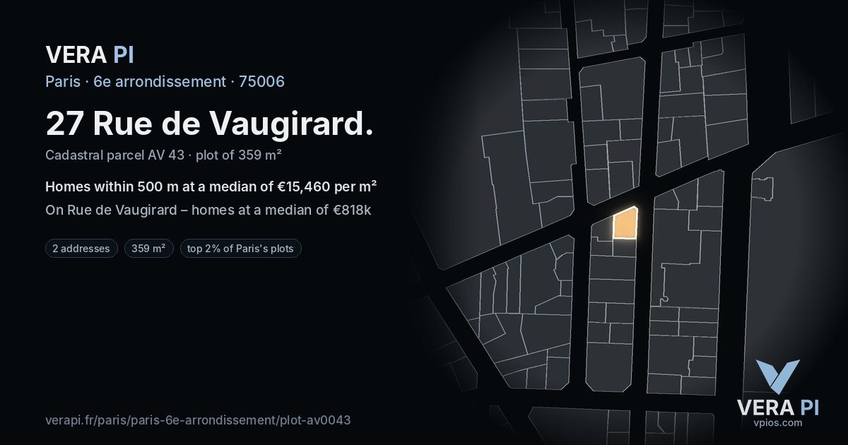 27 Rue de Vaugirard, 6e arrondissement at night – the plot lit, the parcels around coloured by the prices near them